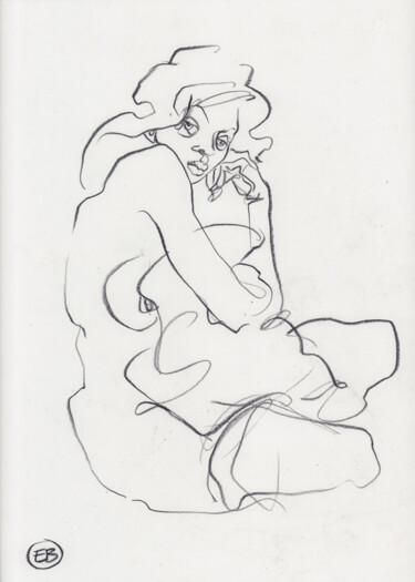 Zeichnungen mit dem Titel "A646 Maria" von Etienne Bonnet, Original-Kunstwerk, Conté-Buntstifte