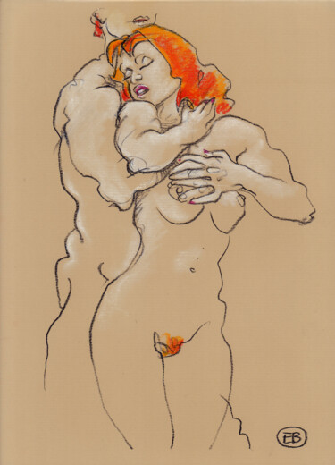 Dessin intitulée "A483 Le baiser 1" par Etienne Bonnet, Œuvre d'art originale, Pastel