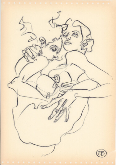 Dibujo titulada "A493 Le baiser 2" por Etienne Bonnet, Obra de arte original, Conté