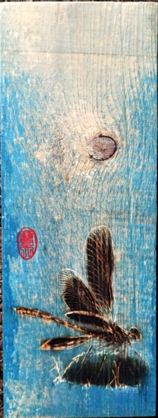 Painting titled "Dragonfly" by Etienne Carreno, Original Artwork, Pigments Mounted on Wood Panel