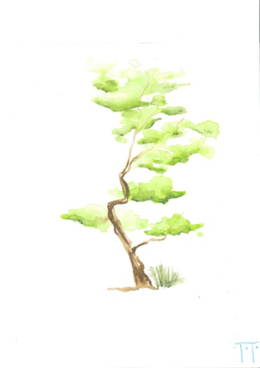 Painting titled "Lonely tree" by Etienne Dincuff, Original Artwork, Watercolor