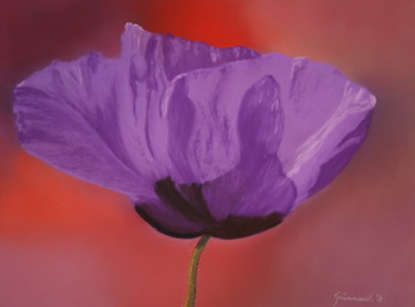 图画 标题为“Coquelicot violet (…” 由Etienne Guérinaud, 原创艺术品, 粉彩 安装在纸板上