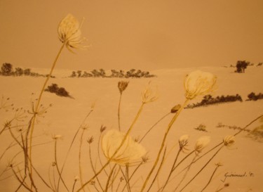Drawing titled "Fleur en neige" by Etienne Guérinaud, Original Artwork, Pastel Mounted on Cardboard