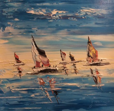 Painting titled "Naviguer avec un be…" by Etienne Guérinaud, Original Artwork, Oil Mounted on Other rigid panel