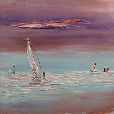 Peinture intitulée "Seul à bord du voil…" par Etienne Guérinaud, Œuvre d'art originale, Huile Monté sur Autre panneau rigide