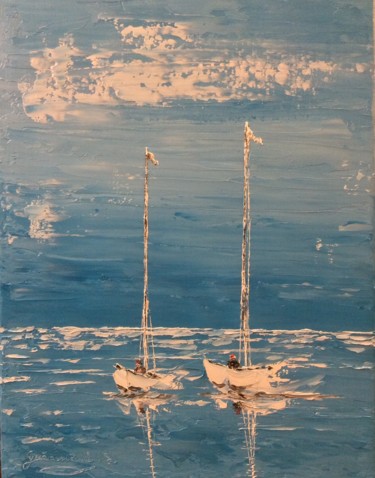 Painting titled "Les 2 mats" by Etienne Guérinaud, Original Artwork, Oil Mounted on Wood Stretcher frame