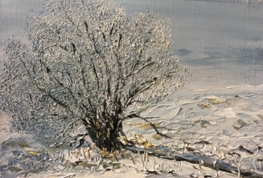 Peinture intitulée "Le saule en hiver" par Etienne Guérinaud, Œuvre d'art originale, Huile Monté sur Autre panneau rigide