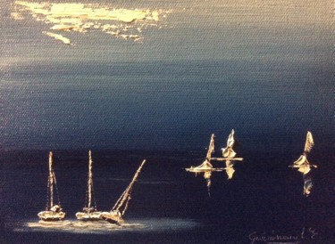 Peinture intitulée "Paysage marin en bl…" par Etienne Guérinaud, Œuvre d'art originale, Huile Monté sur Autre panneau rigide