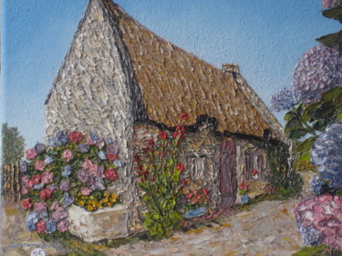 Painting titled "La Bretagne (maison…" by Etienne Guérinaud, Original Artwork, Oil Mounted on Wood Stretcher frame