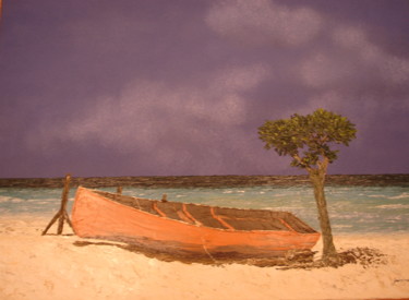 Peinture intitulée "le petit arbre sur…" par Etienne Guérinaud, Œuvre d'art originale, Huile Monté sur Châssis en bois