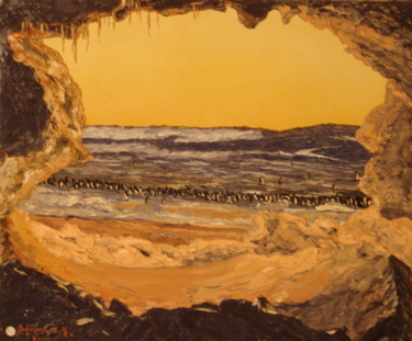 Peinture intitulée "Les pingoins au bor…" par Etienne Guérinaud, Œuvre d'art originale, Huile Monté sur Châssis en bois