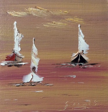 Peinture intitulée "3 voiliers au large" par Etienne Guérinaud, Œuvre d'art originale, Huile Monté sur Autre panneau rigide
