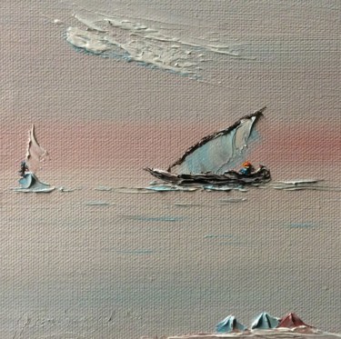 Malerei mit dem Titel "Bateau de pêche" von Etienne Guérinaud, Original-Kunstwerk, Öl Auf Andere starre Platte montiert