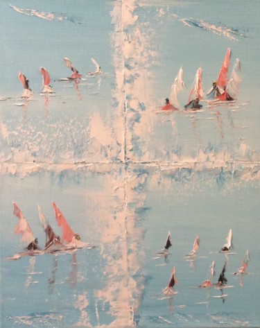 Painting titled "Les voiliers x 4" by Etienne Guérinaud, Original Artwork, Oil Mounted on Wood Stretcher frame