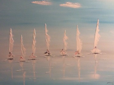 Painting titled "Les voiliers x 7" by Etienne Guérinaud, Original Artwork, Oil