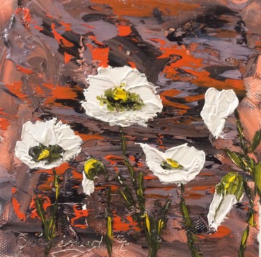 Painting titled "Les coquelicots bla…" by Etienne Guérinaud, Original Artwork, Oil Mounted on Other rigid panel