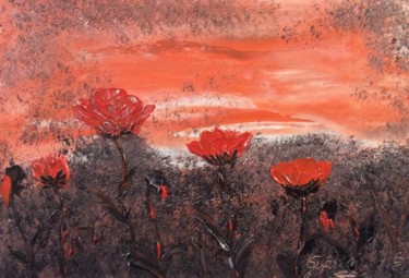Painting titled "Les coquelicots rou…" by Etienne Guérinaud, Original Artwork, Oil