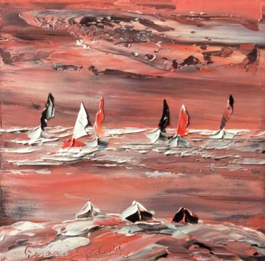 Pintura intitulada "Ensemble sur la mer" por Etienne Guérinaud, Obras de arte originais, Óleo Montado em Outro painel rígido