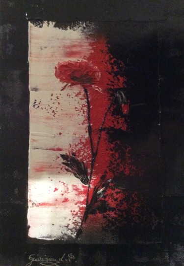 Painting titled "Coquelicot à l'ombre" by Etienne Guérinaud, Original Artwork, Oil Mounted on Other rigid panel