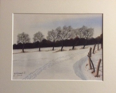 Drawing titled "L'hiver chez nous" by Etienne Guérinaud, Original Artwork, Pastel Mounted on Cardboard
