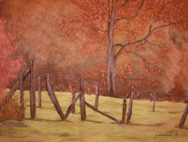 Dessin intitulée "C'est l'automne" par Etienne Guérinaud, Œuvre d'art originale, Pastel Monté sur Carton