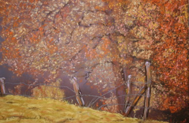 Dessin intitulée "Paysage automnale" par Etienne Guérinaud, Œuvre d'art originale, Pastel Monté sur Carton