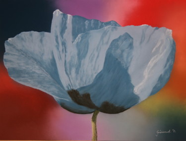 Drawing titled "Coquelicot bleu (5)" by Etienne Guérinaud, Original Artwork, Pastel Mounted on Cardboard
