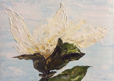 Schilderij getiteld "Magnolia blanc" door Etienne Guérinaud, Origineel Kunstwerk, Olie Gemonteerd op Andere stijve panelen