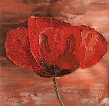 Painting titled "Coquelicot rouge (5)" by Etienne Guérinaud, Original Artwork, Oil