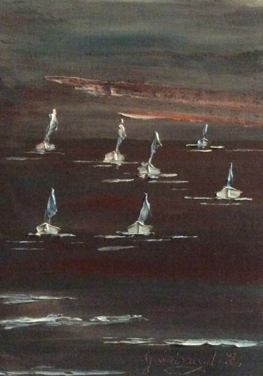 Malerei mit dem Titel "Crépuscule pour nou…" von Etienne Guérinaud, Original-Kunstwerk, Öl Auf Andere starre Platte montiert