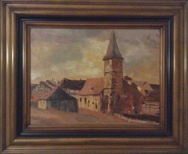 Painting titled "Maison Lorraine" by Etienne Guérinaud, Original Artwork, Oil Mounted on Cardboard