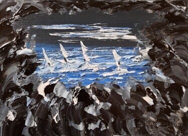 Peinture intitulée "à 2 au gré du vent" par Etienne Guérinaud, Œuvre d'art originale, Huile Monté sur Autre panneau rigide