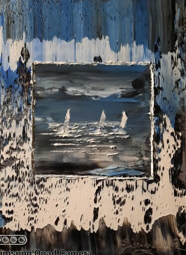 Peinture intitulée "Les 3 voiliers au l…" par Etienne Guérinaud, Œuvre d'art originale, Huile Monté sur Autre panneau rigide
