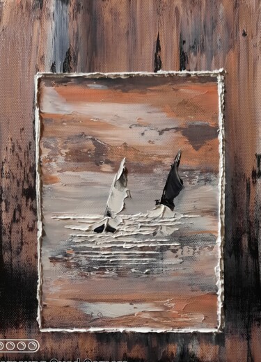 Peinture intitulée "Les 2 voiliers dans…" par Etienne Guérinaud, Œuvre d'art originale, Huile Monté sur Autre panneau rigide