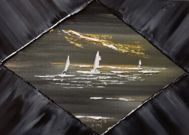 Peinture intitulée "Les voiliers dans l…" par Etienne Guérinaud, Œuvre d'art originale, Huile Monté sur Autre panneau rigide