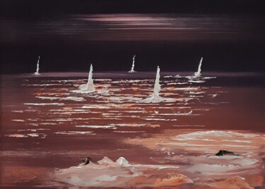 Peinture intitulée "Seule sur la plage" par Etienne Guérinaud, Œuvre d'art originale, Huile Monté sur Autre panneau rigide
