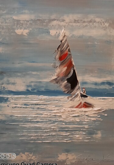Peinture intitulée "Seule au gré du vent" par Etienne Guérinaud, Œuvre d'art originale, Huile Monté sur Autre panneau rigide