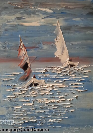 Картина под названием "2 en pleine course" - Etienne Guérinaud, Подлинное произведение искусства, Масло Установлен на Другая…