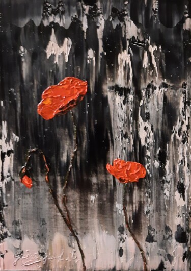 Peinture intitulée "Rouge sur sombre" par Etienne Guérinaud, Œuvre d'art originale, Huile Monté sur Autre panneau rigide