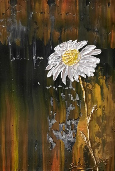 Painting titled "Marguerite" by Etienne Guérinaud, Original Artwork, Oil Mounted on Other rigid panel