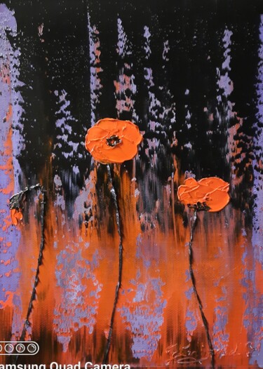 Painting titled "Famille coquelicots" by Etienne Guérinaud, Original Artwork, Oil Mounted on Other rigid panel