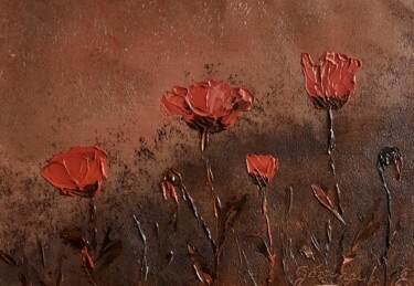 Painting titled "Les coquelicots au…" by Etienne Guérinaud, Original Artwork, Oil Mounted on Other rigid panel