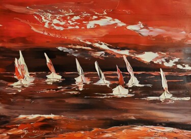 Painting titled "à 8 sur la mer" by Etienne Guérinaud, Original Artwork, Oil Mounted on Other rigid panel