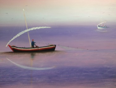 Dessin intitulée "Les pêcheurs" par Etienne Guérinaud, Œuvre d'art originale, Pastel Monté sur Carton