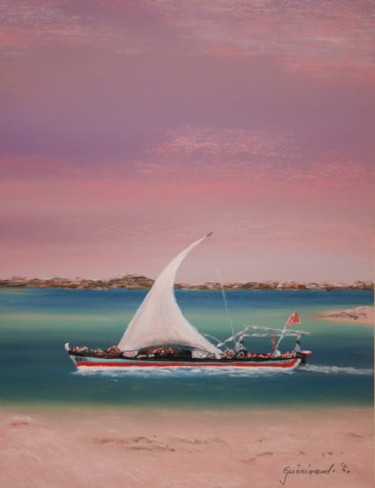 Drawing titled "Le pêcheur et sa ba…" by Etienne Guérinaud, Original Artwork, Pastel Mounted on Cardboard