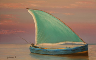 Dessin intitulée "Journée de pêche" par Etienne Guérinaud, Œuvre d'art originale, Pastel Monté sur Carton