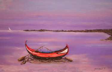 Dessin intitulée "La barque au repos" par Etienne Guérinaud, Œuvre d'art originale, Pastel Monté sur Carton