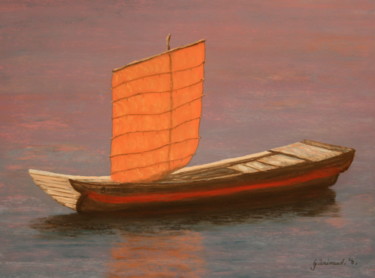 Drawing titled "Barque de pêche" by Etienne Guérinaud, Original Artwork, Pastel Mounted on Cardboard