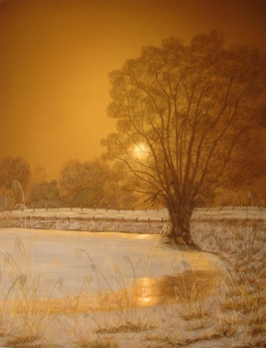Dessin intitulée "L'étang gelée" par Etienne Guérinaud, Œuvre d'art originale, Pastel Monté sur Carton