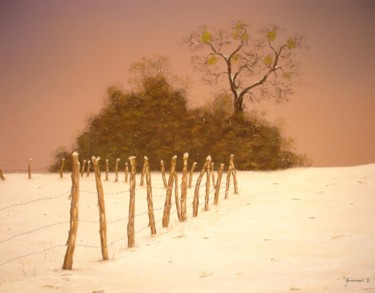 Drawing titled "Paysage hivernal" by Etienne Guérinaud, Original Artwork, Pastel Mounted on Cardboard